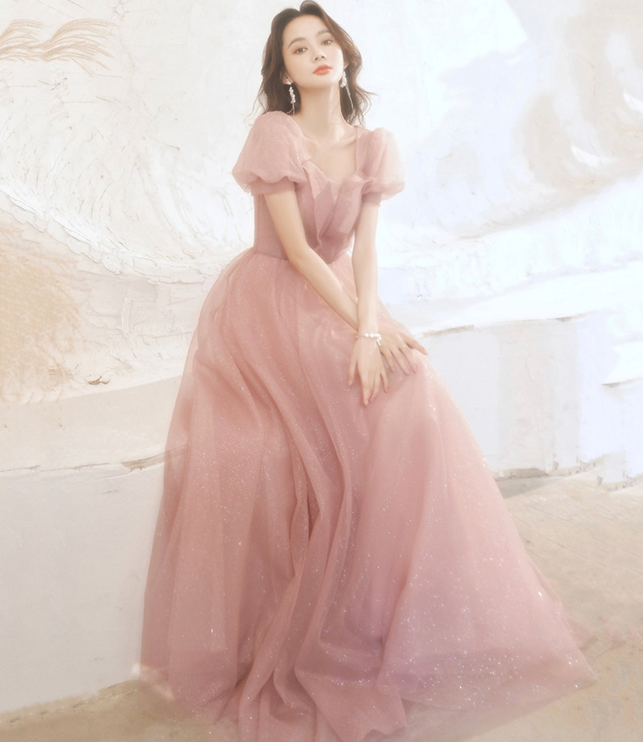 Rosa langes Ballkleid aus Tüll Rosa Abendkleid 10258