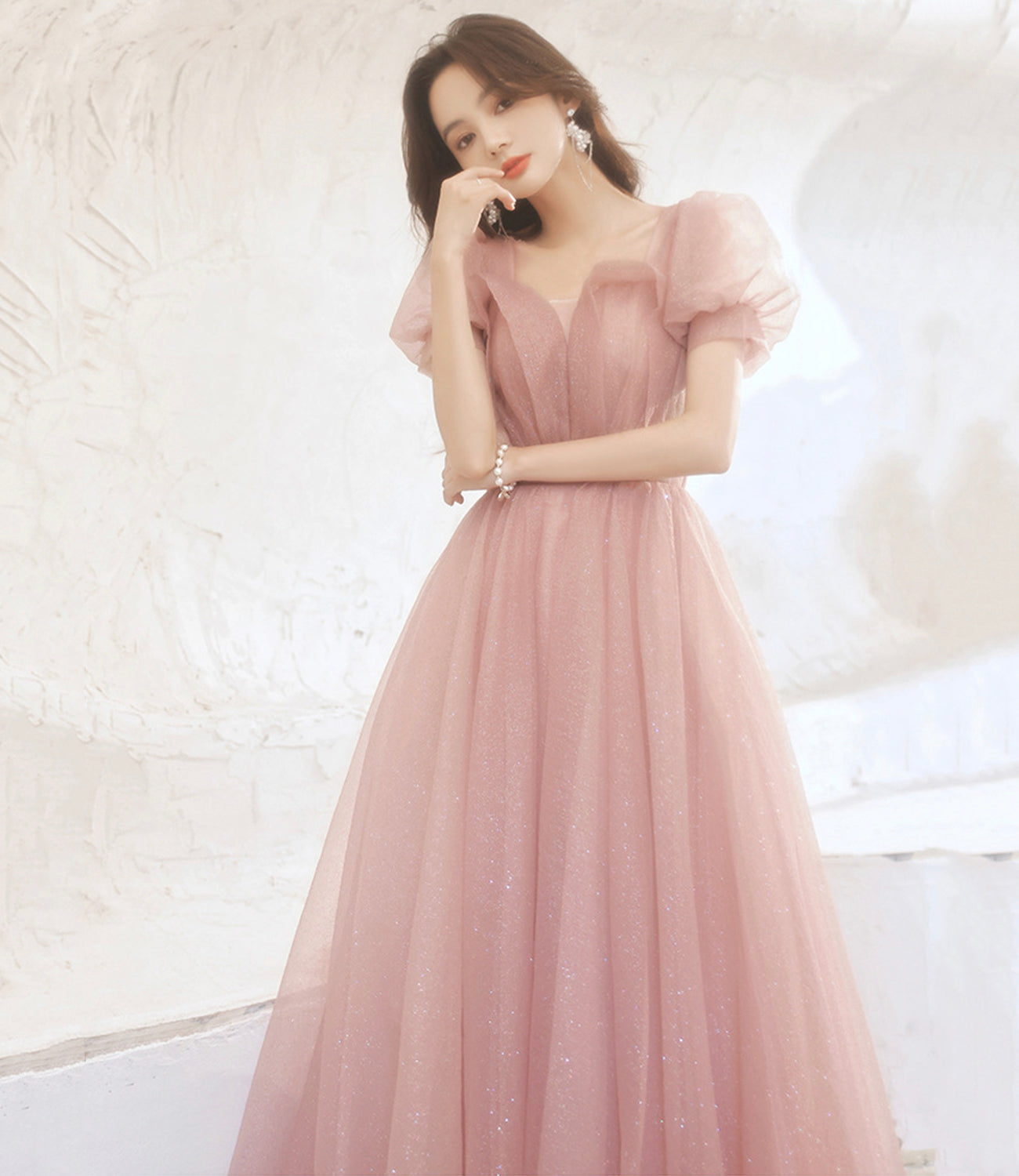 Rosa langes Ballkleid aus Tüll Rosa Abendkleid 10258