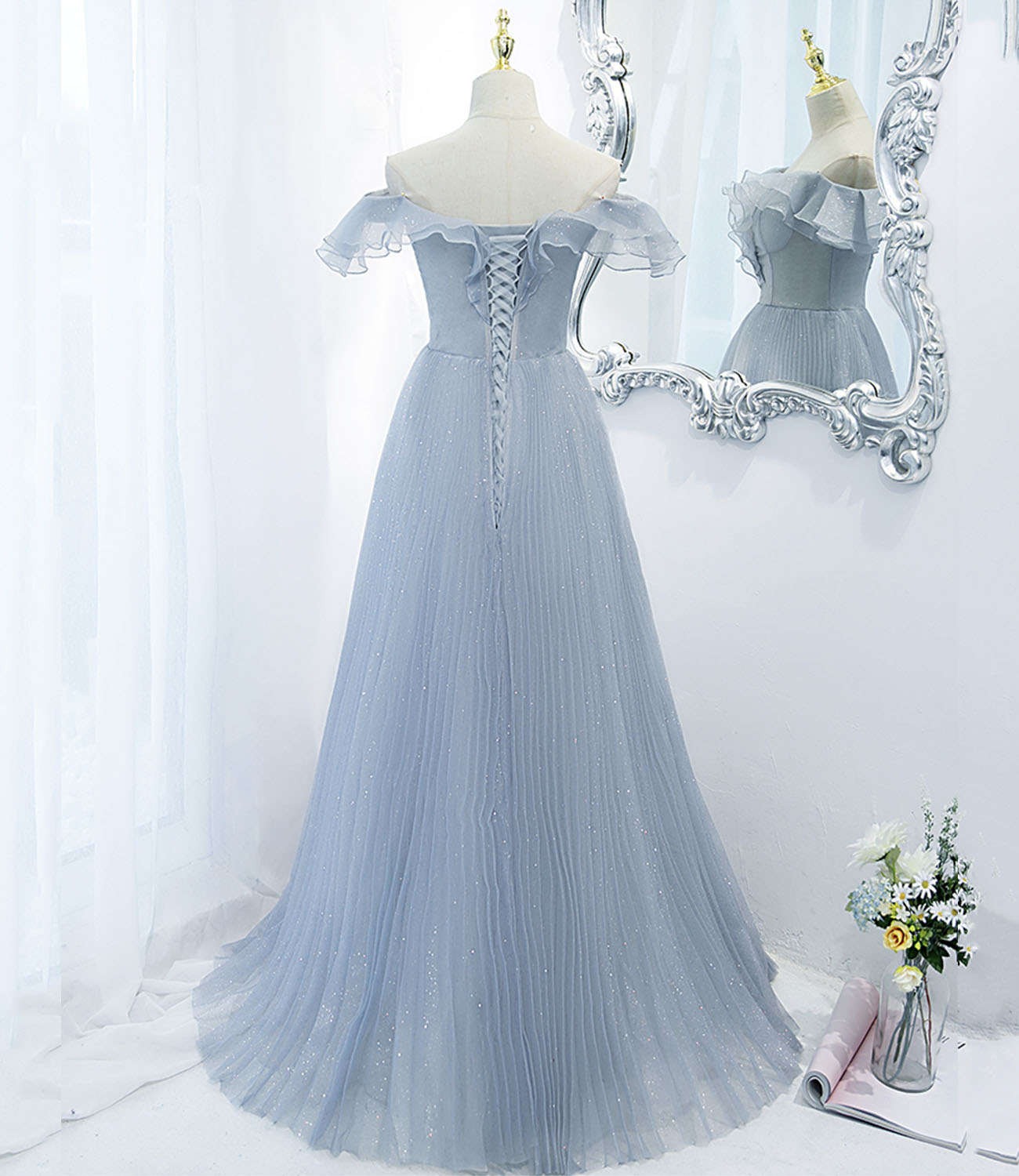 Blaues langes Ballkleid aus Tüll blaues Abendkleid 10270