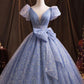 Robe de soirée longue en tulle bleu Robe de soirée trapèze 10229