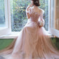 Pink tulle lace long prom dress pink evening dress  10267