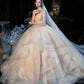 Champagne tulle long prom dress A line evening gown  10236