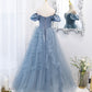 Blue tulle long prom dress blue evening dress  10294