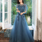 Blaues langes Ballkleid aus Tüllspitze blaues Abendkleid 10286