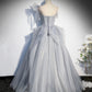 Graues langes Ballkleid aus Tüll A-Linie Abendkleid 10273