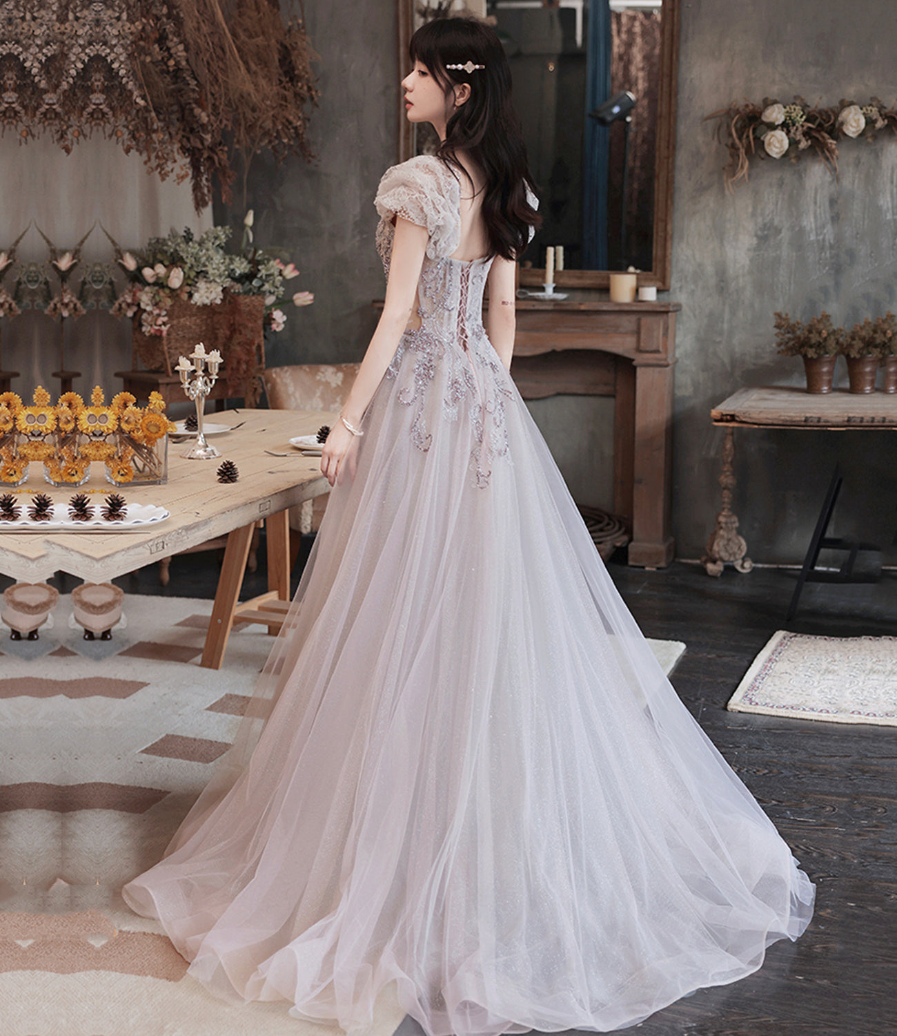 Robe de soirée longue en tulle à paillettes mignonne 10251