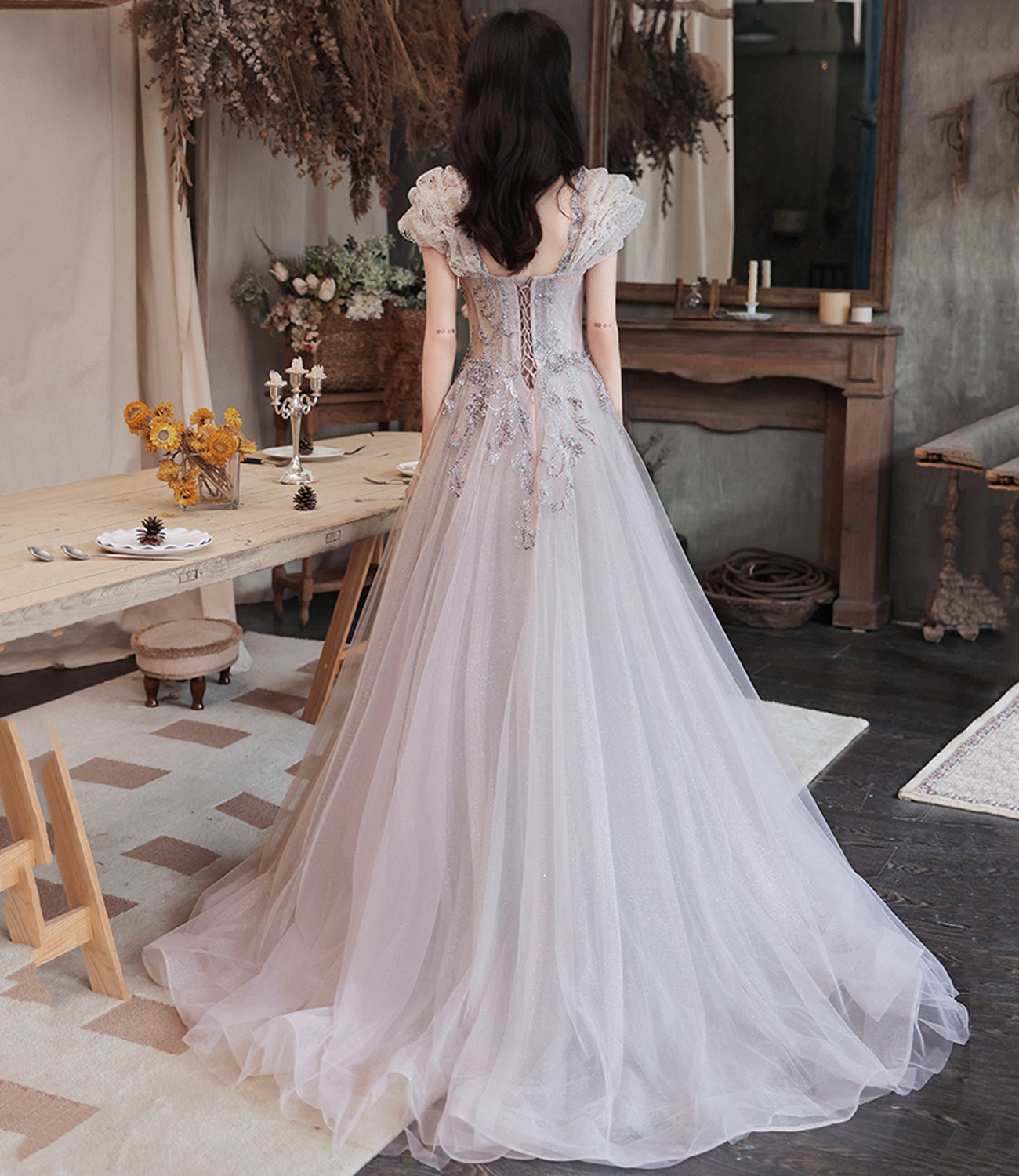 Robe de soirée longue en tulle à paillettes mignonne 10251