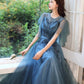 Blaues langes Ballkleid aus Tüllspitze blaues Abendkleid 10286