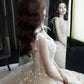 Champagner Tüll Pailletten langes Ballkleid Abendkleid 10281