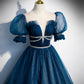 Blue tulle sequins long prom dress blue evening gown  10223