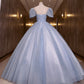 Blaues, glänzendes, modisches, elegantes, exquisites Tüll-Spitzenkleid mit Blumenapplikationen, langes Ballkleid, Abendkleid, Abschlusskleid 10259