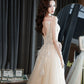 Champagner Tüll Pailletten langes Ballkleid Abendkleid 10281