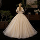 Champagner Tüll Pailletten langes Ballkleid Abendkleid 10250