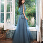Blaues langes Ballkleid aus Tüllspitze blaues Abendkleid 10286