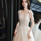 Champagner Tüll Pailletten langes Ballkleid Abendkleid 10281
