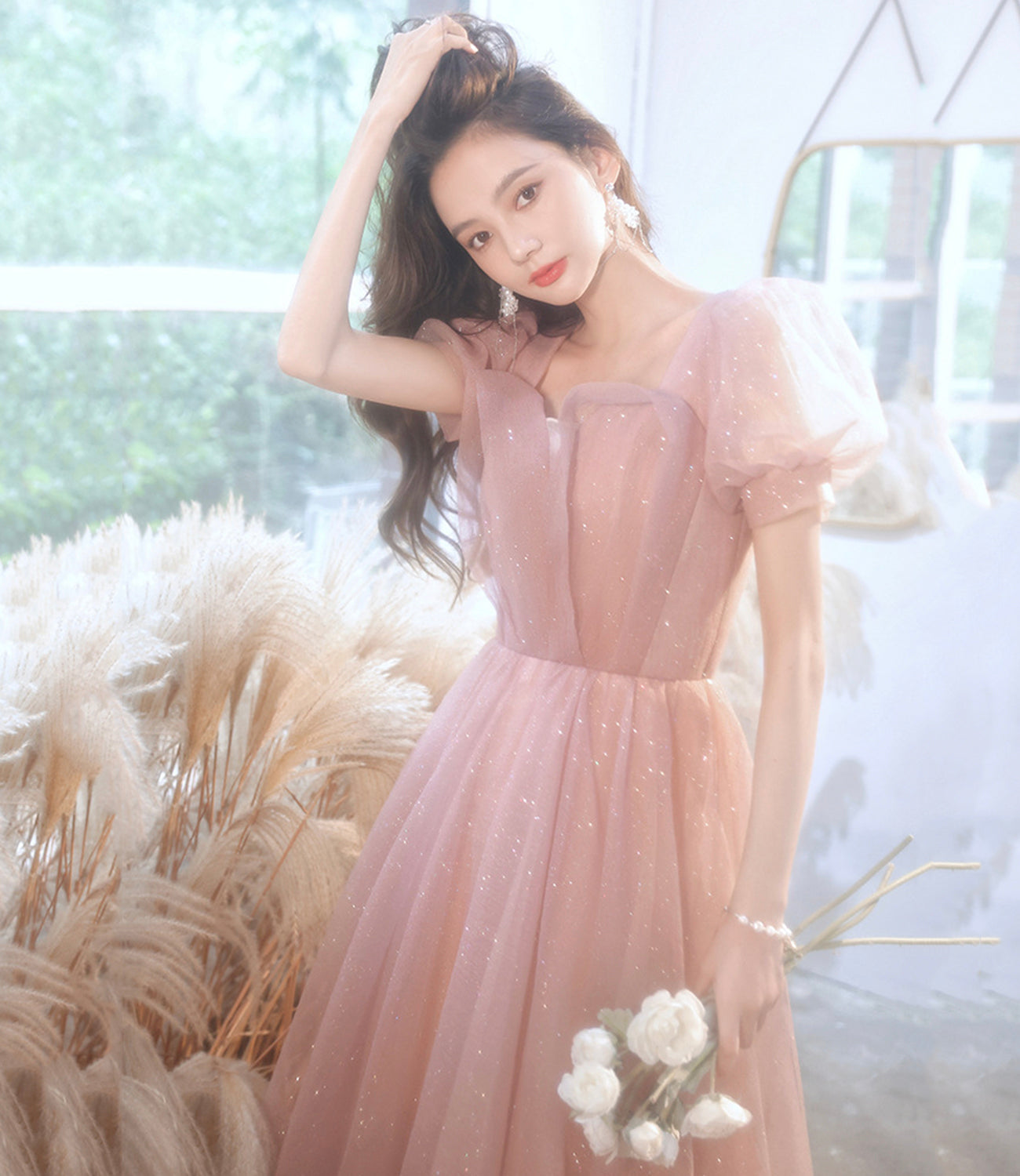 Rosa langes Ballkleid aus Tüll Rosa Abendkleid 10258