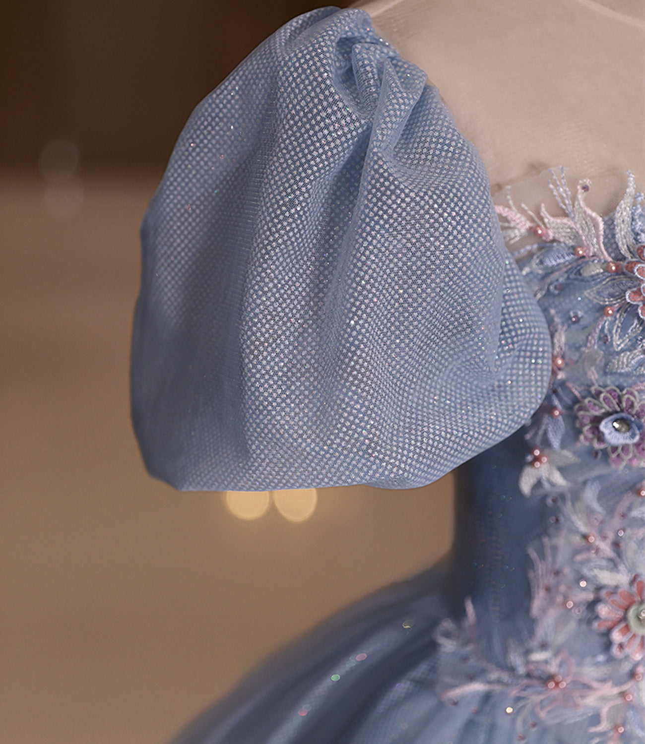 Blaues, glänzendes, modisches, elegantes, exquisites Tüll-Spitzenkleid mit Blumenapplikationen, langes Ballkleid, Abendkleid, Abschlusskleid 10259