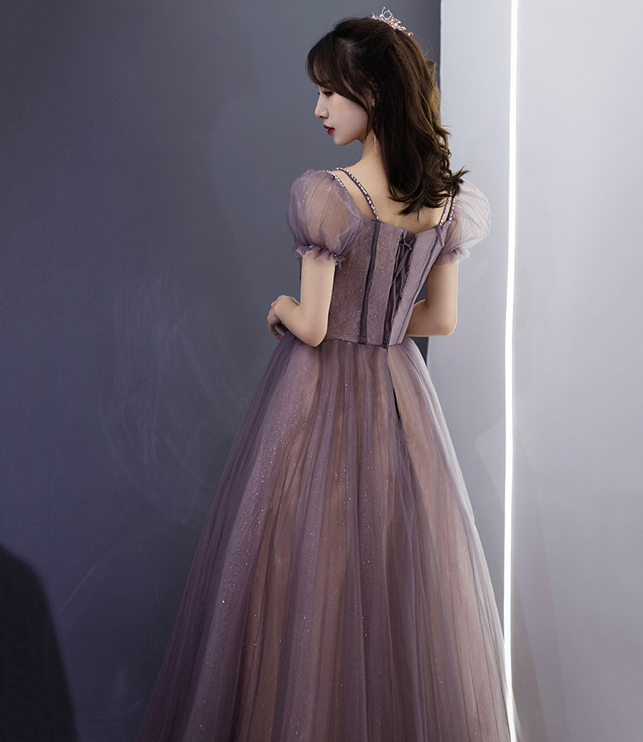 Cute tulle long prom dress A line evening gown  10280