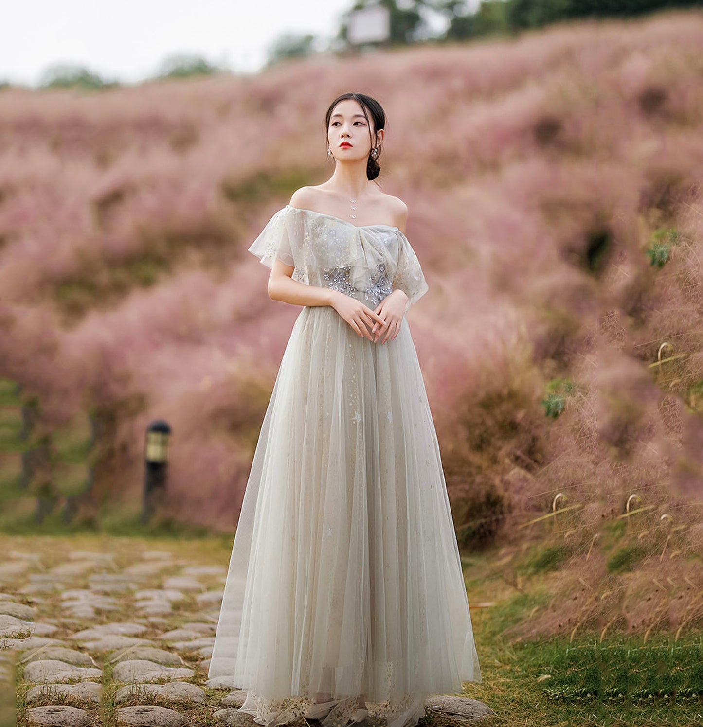 Süßes Tüll Pailletten langes Ballkleid Abendkleid 10205