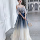 Blue tulle sequins long prom dress blue evening dress  10203