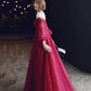 Langes Ballkleid aus bordeauxroter Spitze Abendkleid in A-Linie 10213
