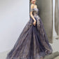 Robe de soirée longue en tulle violet à paillettes Robe de soirée trapèze 10204
