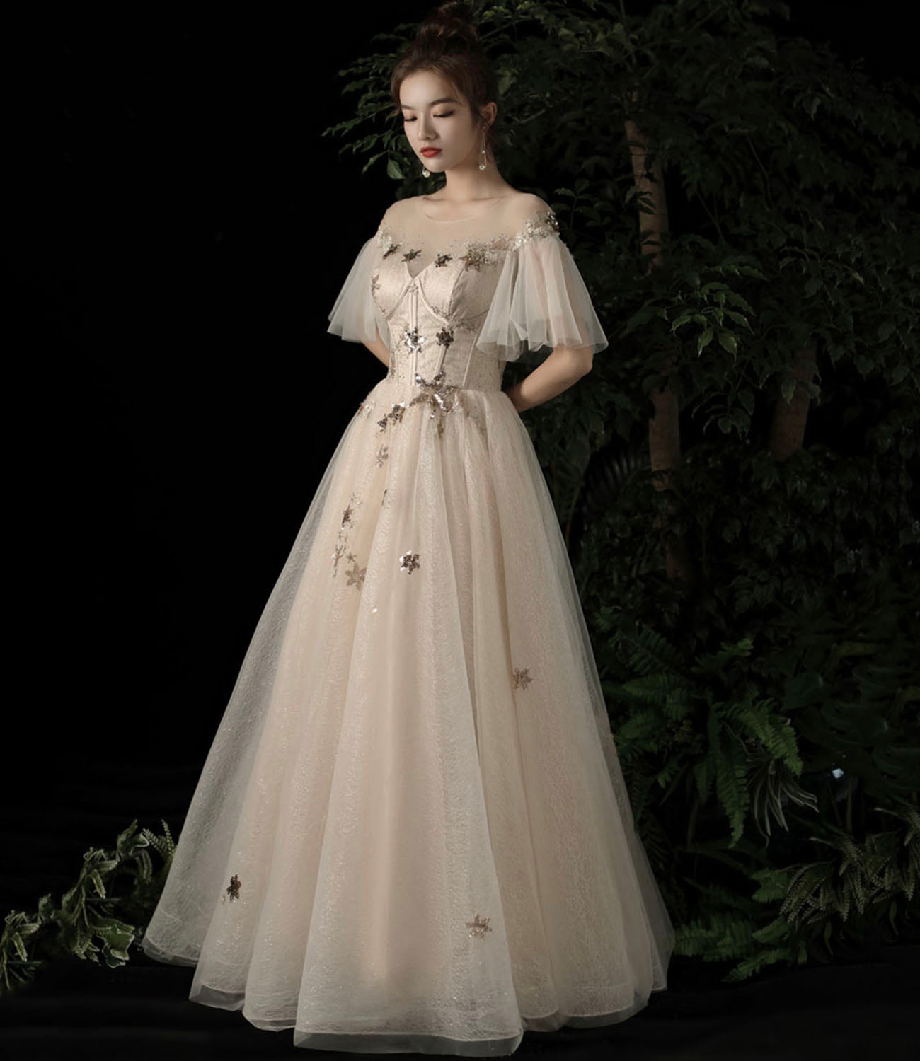 Süßes Tüll Pailletten langes Ballkleid Abendkleid 10196