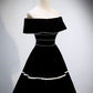 Robe de bal longue en velours noir, robe de soirée noire 10157