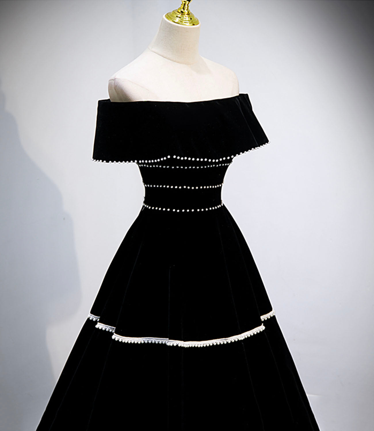 Robe de bal longue en velours noir, robe de soirée noire 10157