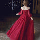 Langes Ballkleid aus bordeauxroter Spitze Abendkleid in A-Linie 10213