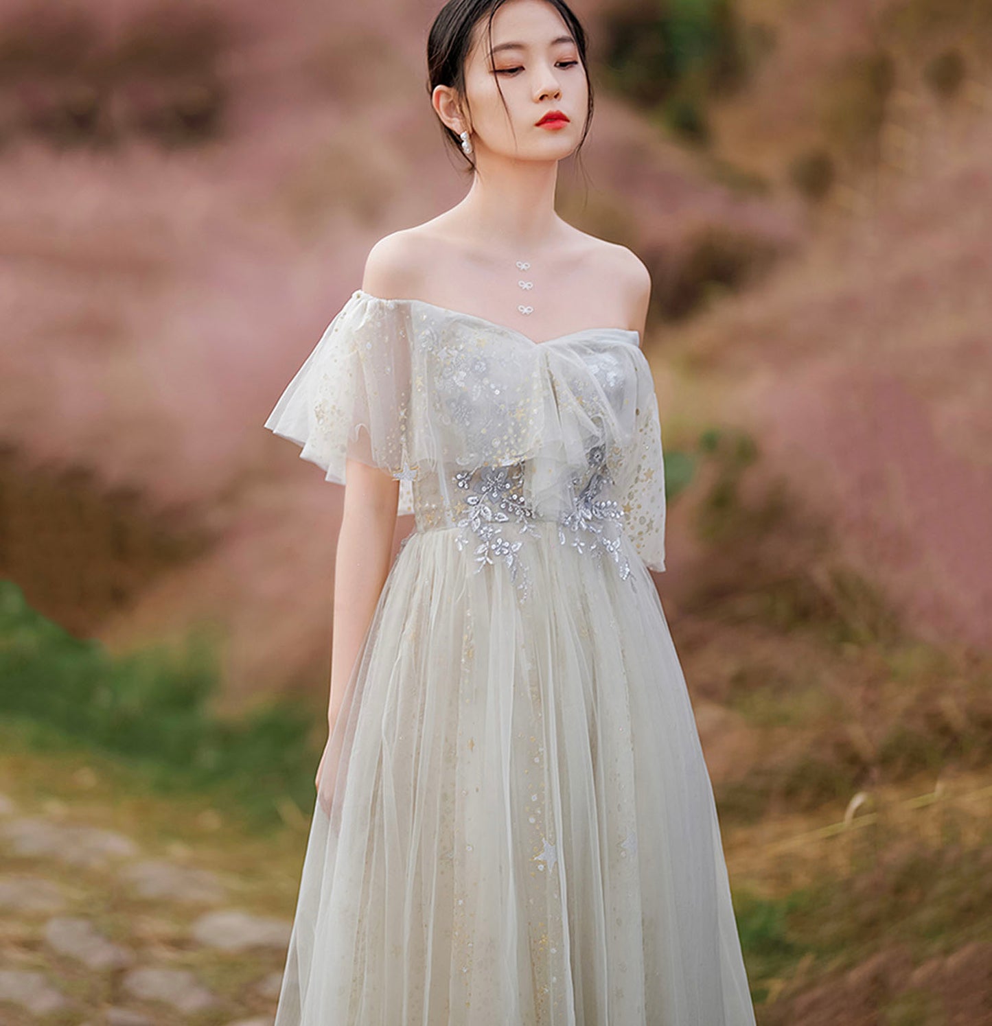 Süßes Tüll Pailletten langes Ballkleid Abendkleid 10205