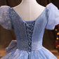 Robe de soirée longue en tulle bleu Robe de soirée trapèze 10229