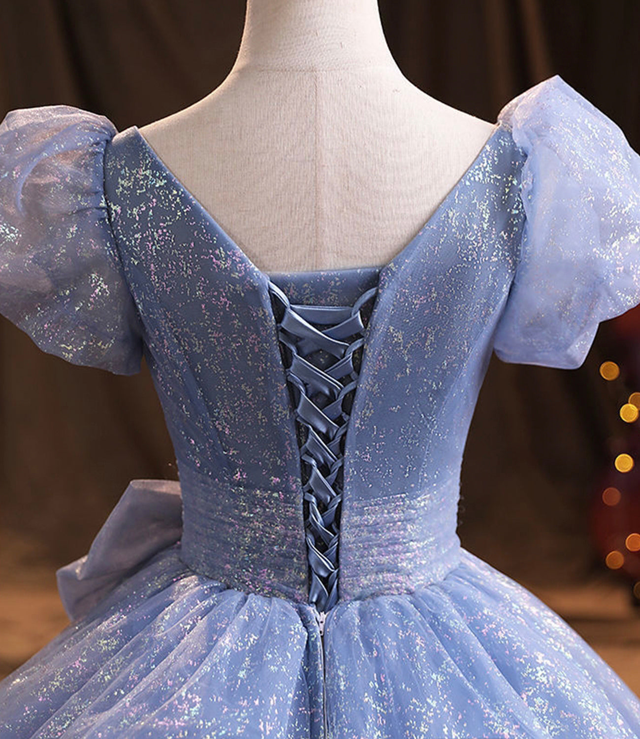 Robe de soirée longue en tulle bleu Robe de soirée trapèze 10229