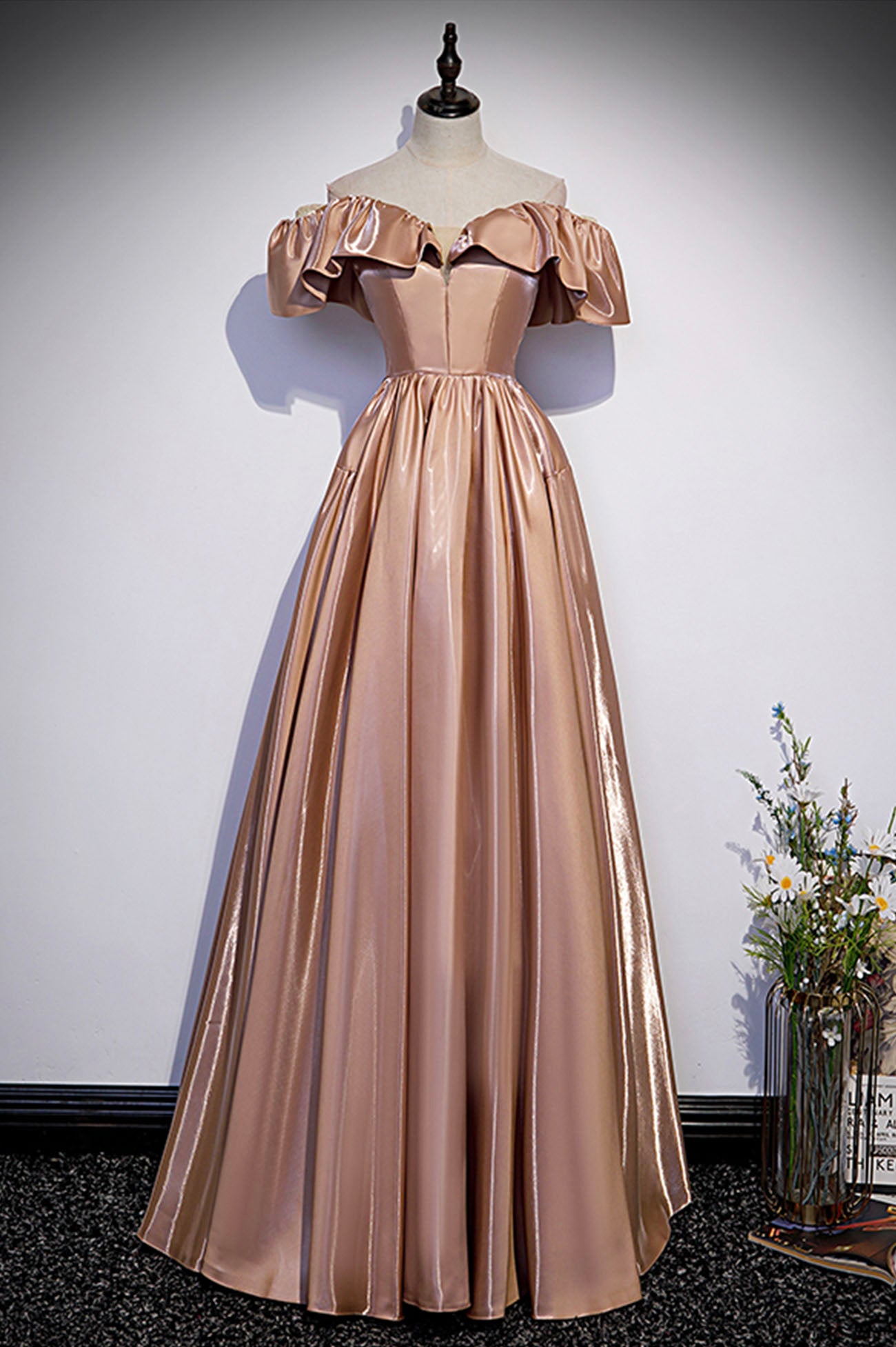 Robe de soirée longue en satin mignonne Robe de soirée trapèze 10179
