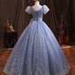 Robe de soirée longue en tulle bleu Robe de soirée trapèze 10229