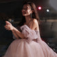 Pink tulle long prom dress pink evening dress  10218