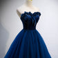 Blue velvet tulle long prom dress blue evening gown  10161