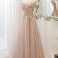 Rosa Tüll Pailletten langes Ballkleid Rosa Abendkleid 10173