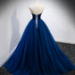 Blue velvet tulle long prom dress blue evening gown  10161