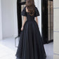 Robe de soirée longue en tulle noir Robe de soirée trapèze 10207