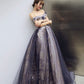 Robe de soirée longue en tulle violet à paillettes Robe de soirée trapèze 10204