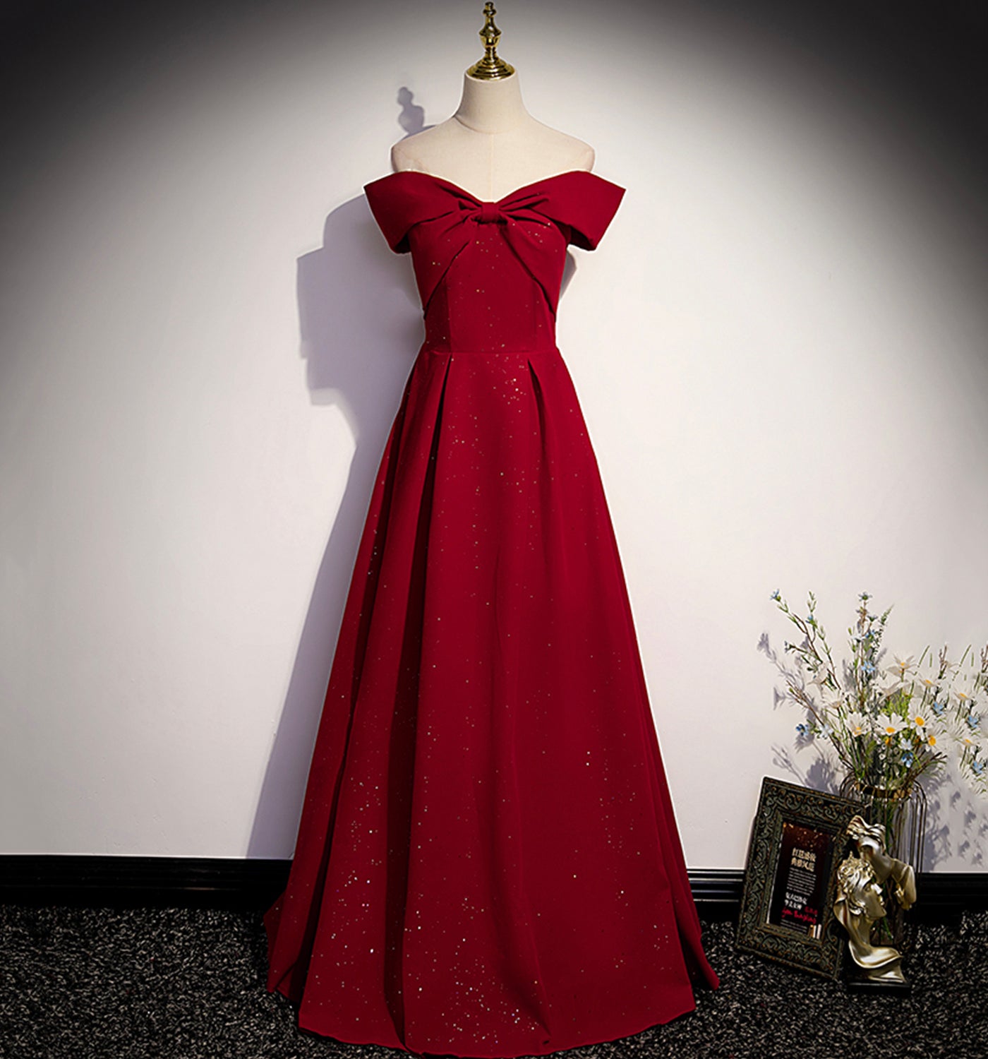 Robe de soirée longue en satin bordeaux Robe de soirée trapèze 10138