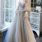 Cute tulle lace long prom dress A line evening dress  10171