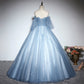 Blaues Tüll-Spitzen-Ballkleid-Kleid, lang, formelles Kleid 10197