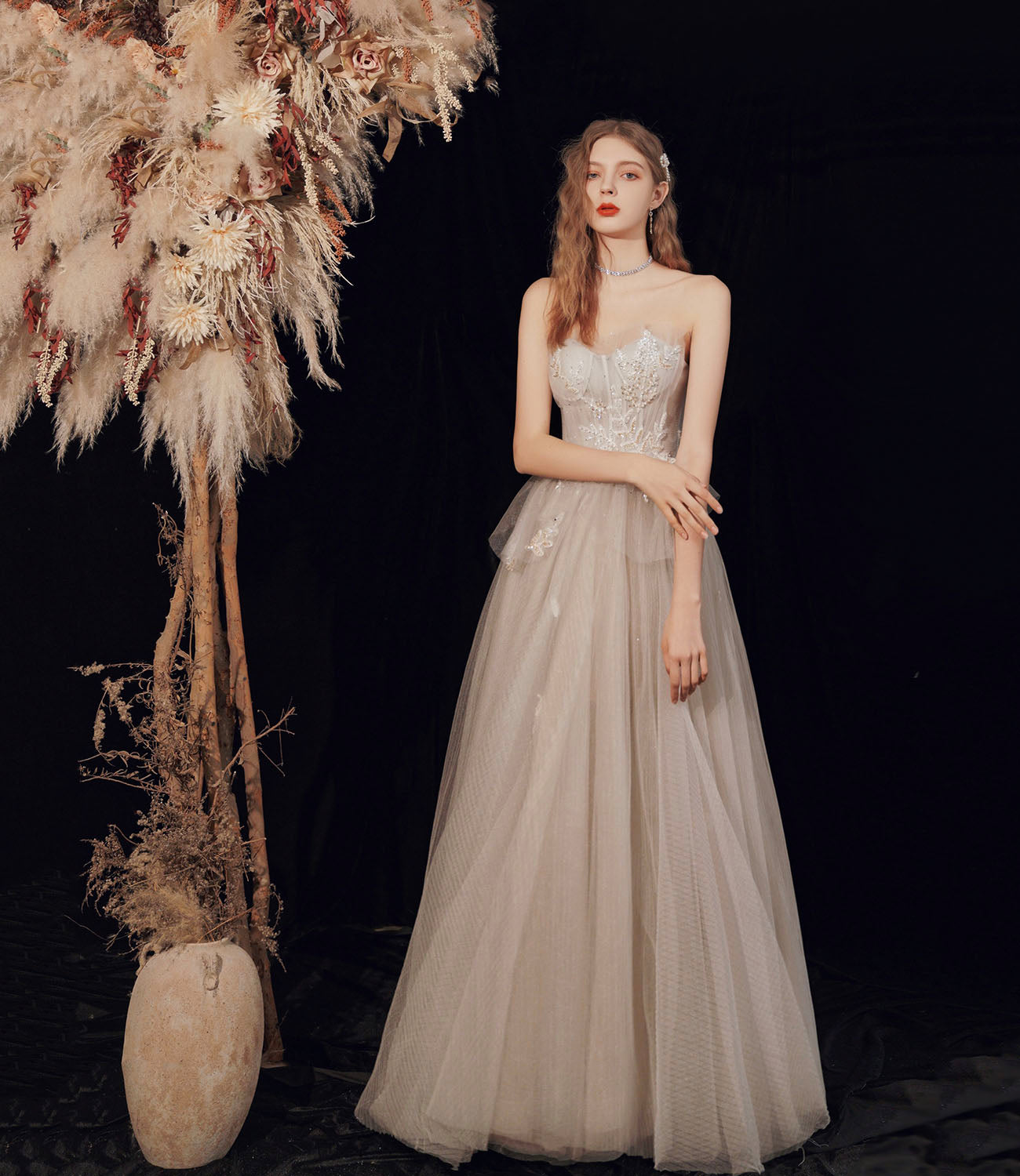 Süßes Tüll Pailletten langes Ballkleid Abendkleid 10189