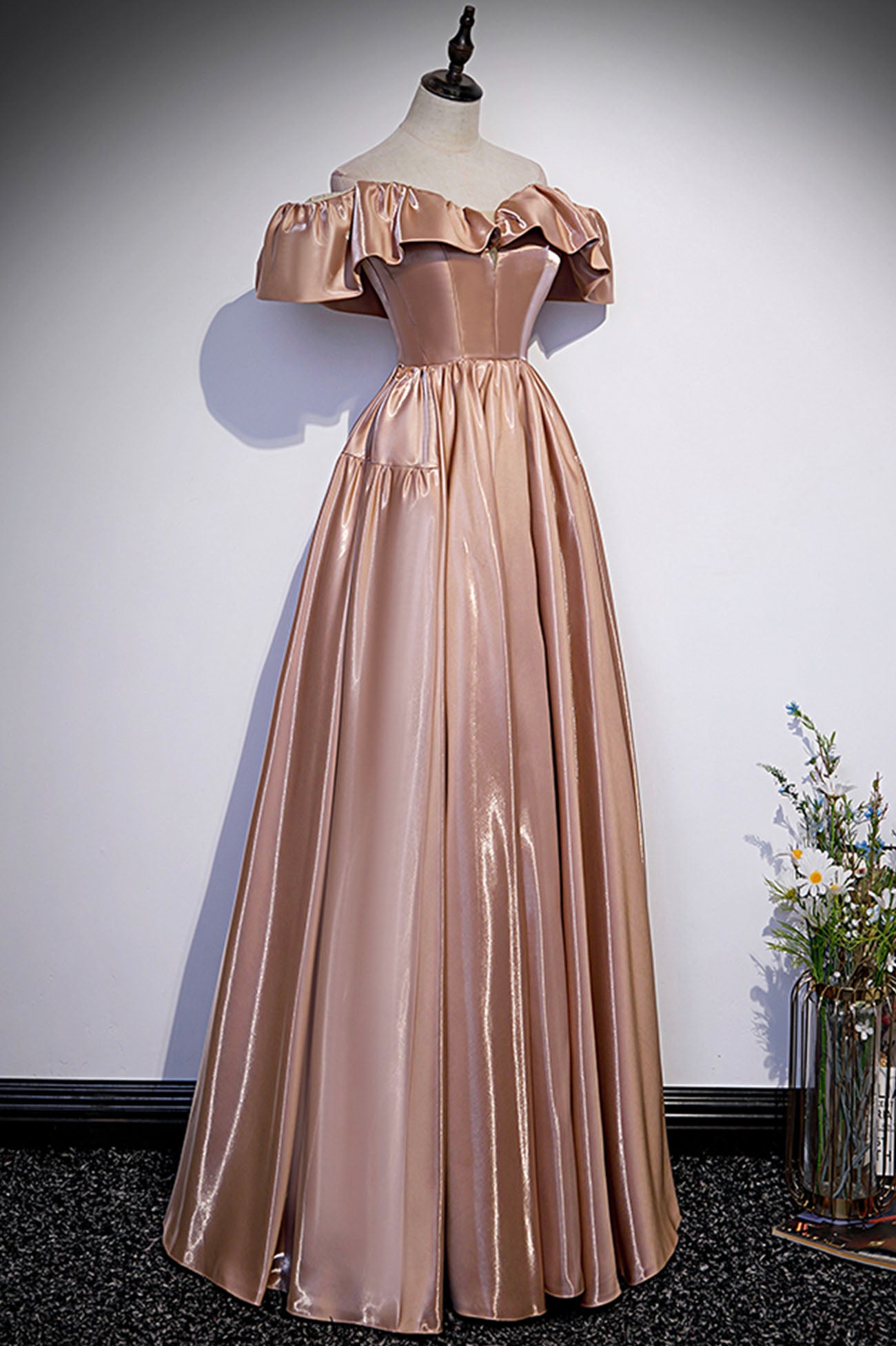Robe de soirée longue en satin mignonne Robe de soirée trapèze 10179