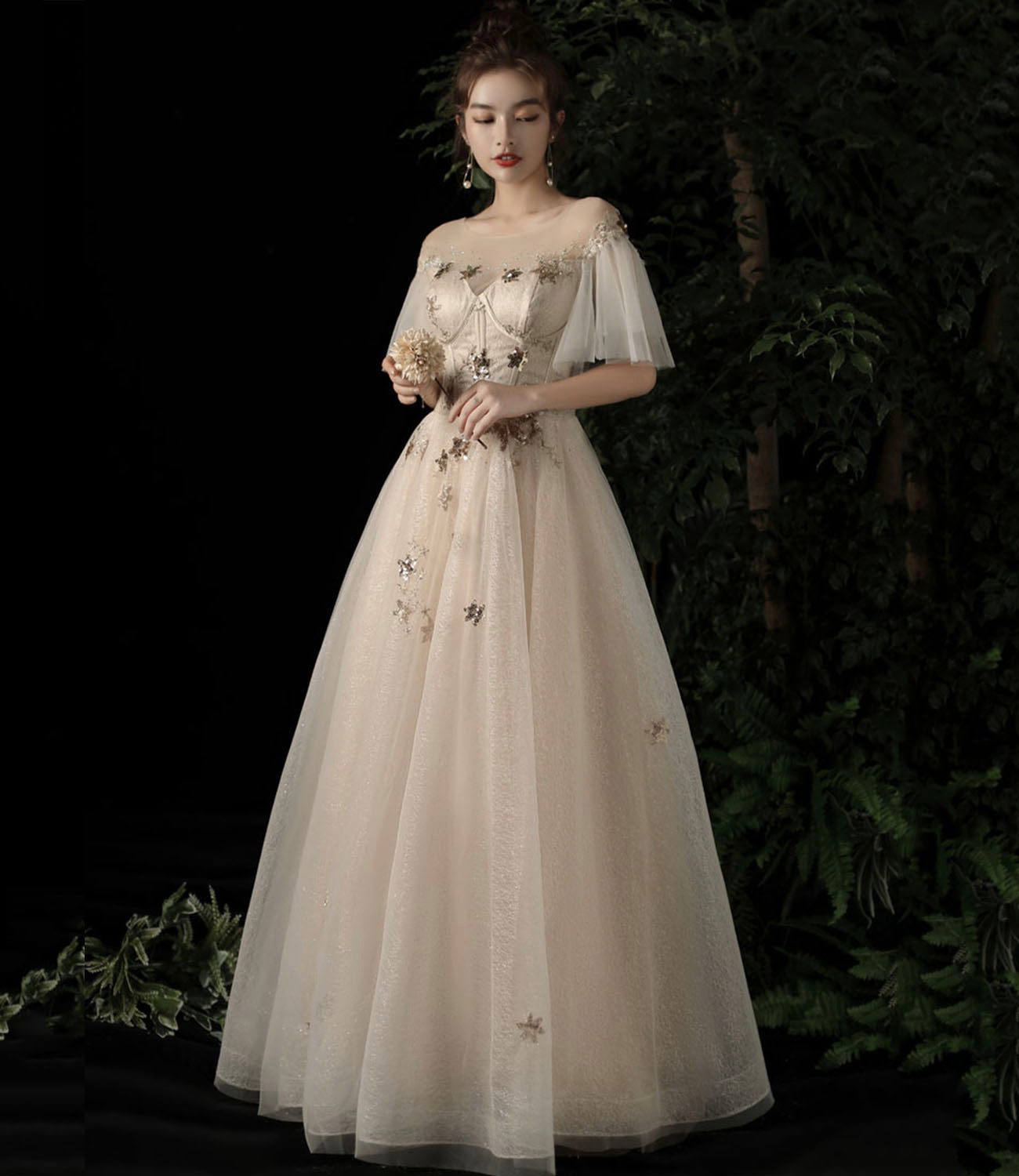 Süßes Tüll Pailletten langes Ballkleid Abendkleid 10196