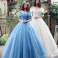 Blue tulle long A line prom dress evening gown  10185