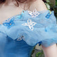 Blue tulle long A line prom dress evening gown  10185