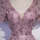 Pink tulle sequins long prom dress pink evening dress  10181